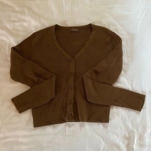 Brandy melville cropped brown button up sweater